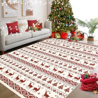 Imagem de GarveeHome Tapete de Natal, vermelho e branco, 20 x 25 cm, lavável, para sala de estar, floco de neve, decoração de férias, decoração de quarto, decoração de Natal, boho, antiderrapante, macio, de