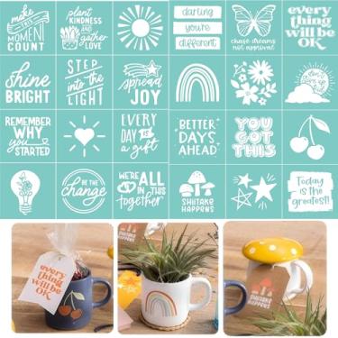 Imagem de Briartw 24 peças mini estêncil de serigrafia, reutilizável, autoadesivo, estêncil, estêncil de tela de seda, impressão para decoração de casa em argila de polímero, impressão em madeira/tecido/parede