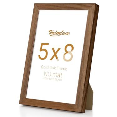 Imagem de Heimlove Moldura de madeira de carvalho, 12 x 20 cm, alta qualidade, 12 x 20 cm, para pendurar na parede ou mesa, molduras 12 x 20 cm natural sem tapete, vidro temperado, kit de parede, cor nogueira