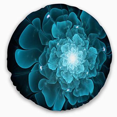 Imagem de Design flor fractal azul transparente arte digital sala de estar redonda, sofá, almofada de alta qualidade + capa de almofada impressa em ambos os lados 50 cm