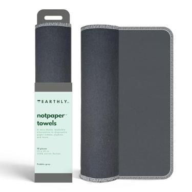 Imagem de Earthly Co. Toalhas de papel reutilizáveis - pacote com 10 - rolo de toalhas de papel de pano de algodão laváveis - guardanapos reutilizáveis sem papel lavável - absorvente + longa duração - zero