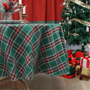 Imagem de Bentrilisa Toalha de mesa redonda listrada tartã escocesa 121 cm verde xadrez toalha de mesa poliéster algodão capa de mesa country para sala de jantar e festa de Natal