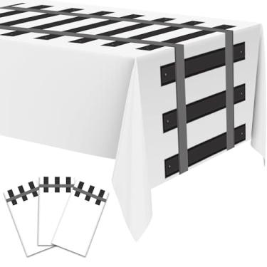 Imagem de 3 peças de toalhas de mesa de plástico para trilhos de trem, toalhas de mesa de trilhos de trem 137 x 272 cm, toalha de mesa para trilhos, tema ocidental, artigos de festa de aniversário, decoração de