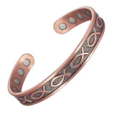 Imagem de EnerCoppeX Pulseira magnética de cobre para mulheres - joia detox com ímã de 3500 gauss, pulseira ajustável (C)