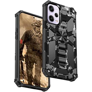Imagem de CCSmall Capa camuflada para Xiaomi Redmi Note 12 Pro com suporte, proteção de nível militar, suporte magnético para carro, capa para celular para Xiaomi Poco X5 Pro, preta