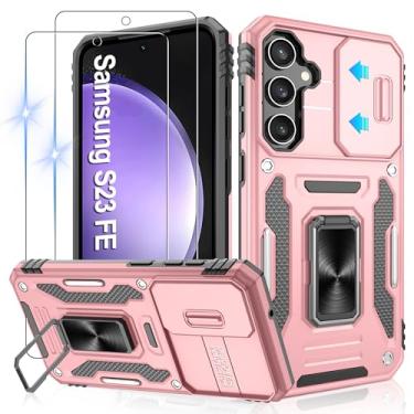 Imagem de Gritup Capa para Samsung Galaxy S23 FE com 2 protetores de tela HD e capa de câmera deslizante, proteção contra quedas de grau militar de 3 m, suporte de anel magnético, capa protetora para celular