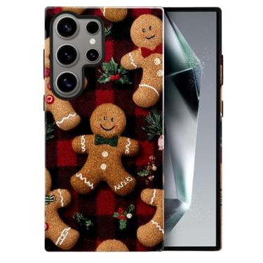 Imagem de heindiy Compatível com Samsung Galaxy S24 Ultra, capa brilhante proteção completa à prova de choque anti-arranhões capa de TPU, capas para homem mulher - Natal gengibre preto vermelho xadrez