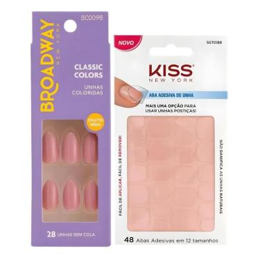 Imagem de Kit Kiss New York: Unhas Postiças Stiletto Médio Forest e Abas Adesivas De Unhas