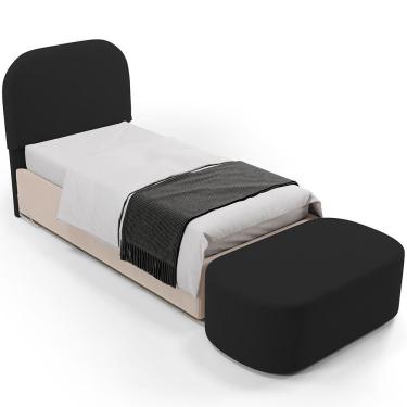 Imagem de Cabeceira Cama Box 100cm Lanna Com Puff Recamier Doha W01 Suede Preto - Lyam Decor