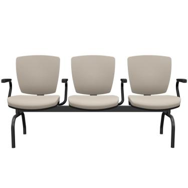 Imagem de Cadeira Longarina 3 Lugares Aeroporto Recepção Preto Baixa Flexi P03 Vinil Bege - Lyam