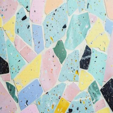 Imagem de Quadro Decorativo Arte Moderna Mosaico Colorido Azul e Rosa Painel de Parede 50x50cm