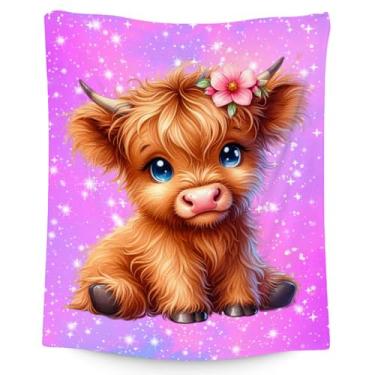 Imagem de Cobertor infantil Highland Cow Gifts for Kids Girls - Mantas de flanela leves e macias para sofá, quarto 152 x 203 cm