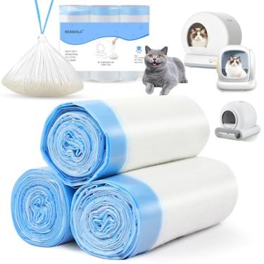 Imagem de Bolsa de areia para gatos autolimpante de 60 unidades compatível com MW-SC01/MW-SC02/MW-LR01, sacos de receptáculos de areia de gatos resistentes com cordão adequado para caixa de areia automática