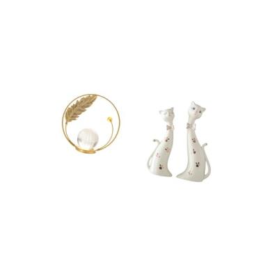 Imagem de Fenteer Escultura de Casal de Gatos em Bola de Cristal, Estatueta de Metal, Ornamento de Mesa, Estátua com Suporte para Corredor, Lareira, Quarto, Sala de Est