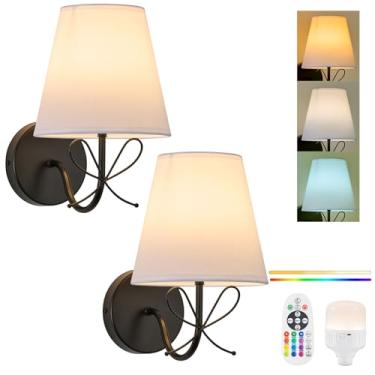 Imagem de PASSICA DECOR Conjunto de 2 arandelas de parede recarregáveis reguláveis com 15 cores, temporizador, controle remoto, arandela para quartos de meninas ou crianças, quarto e sala de estar