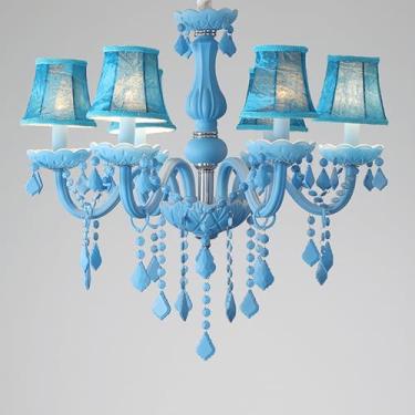 Imagem de Lustre contemporâneo de cristal azul com velas, estilo europeu, luxuoso, para sala de estar, restaurante, quarto, quarto infantil, quarto de menina, casa de campo, loja de roupas, salão de b