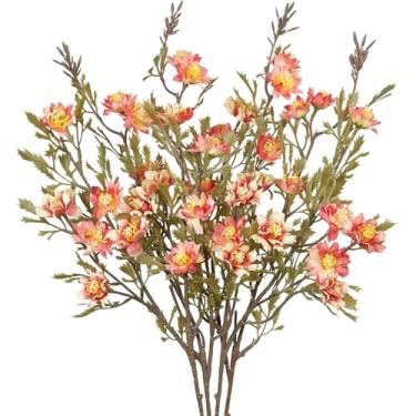 Imagem de CITYES 4 peças de flores artificiais, margaridas, caules de flores silvestres, 85 cm, arranjos florais de outono, rosa, ramos falsos de outono para vaso de fazenda, decoração de casa, mesa de centro