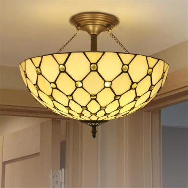 Imagem de Luminária pendente contemporânea de vidro colorido com LED, estilo americano criativo, para sala de estar, restaurante, quarto, hotel, casa de campo, corredor, café ou bar (A x D 40 cm)