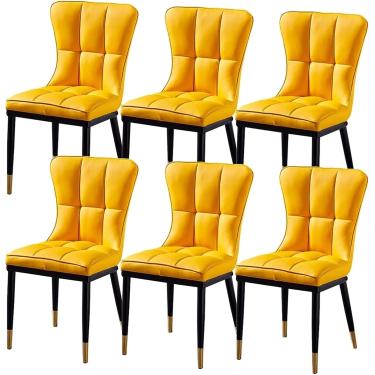 Imagem de Cadeira De Jantar Cozinha Sala De Jantar Móveis Conjunto De Jantar De 6 Moderna Cozinha Sala De Estar Lateral Com Assento Almofadado Pu Encosto E Pernas De Metal, Yellow