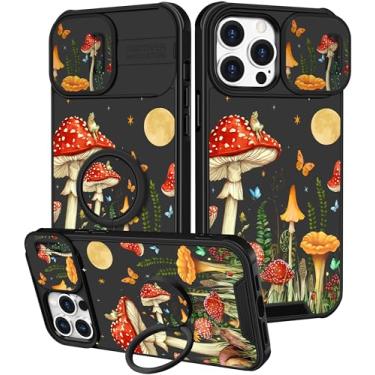 Imagem de Funermei Capa para iPhone 14 Pro Max - Capa de telefone feminina bonita estética cogumelo planta design exclusivo com capa de câmera e suporte de anel Funda para Apple 14 Pro Max