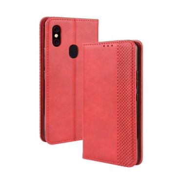 Imagem de Capa para Umi UMIDIGI F1,Retro Flip magnético,Caso de telefone de couro PU,Design de carteira com 3 slots de cartão e 1 clipe de dinheiro -Red