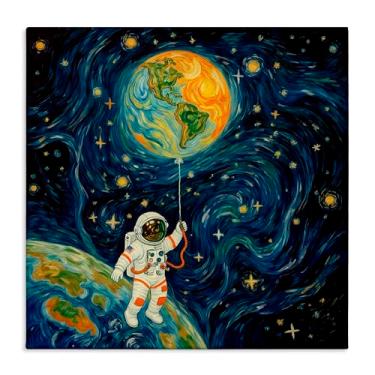 Imagem de Stupell Industries Arte de parede em tela de astronauta com balão de terra, design de Angie Hawke, 76 x 76 cm