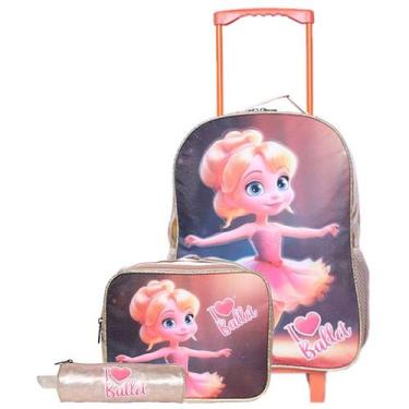 Imagem de Kit mochila carrinho infantil, lancheira térmica e estojo escolar Bail