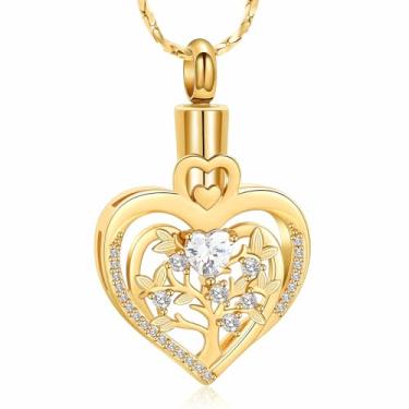 Imagem de Imrsanl Colar de urna de coração árvore da vida para cinzas entes queridos, joia de cremação, memorial funerário, suporte de cinzas, pingente para mulheres, Cobre, Sem Pedra Preciosa