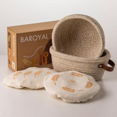 Imagem de BARoyal Conjunto de cesta para pão Banneton com crosta crosta crosta, cestas de pão ovais e redondas com forros e capas para assar pão artesanal, suprimentos para assar pão de fermento (natural)