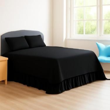 Imagem de COLCHA KING COBRE LEITO COM BABADO 400 FIOS COM PORTA TRAVESSEIRO (FRONHA) TAMANHOS ESPECIAIS LISO (PRETO)