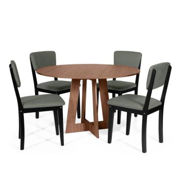 Imagem de Mesa De Jantar Redonda Montreal Noronha Com 4 Cadeiras Estofadas Ella Preto/cinza