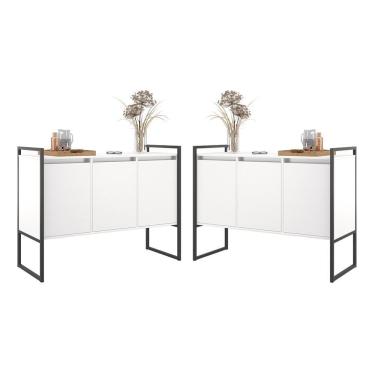 Imagem de Buffet 3 Portas Rouxe Branco Conjunto 2 Unidades
