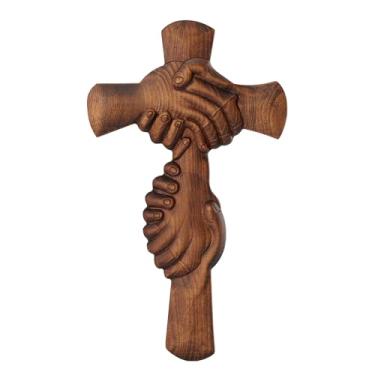 Imagem de BGCOPPER Cruz de madeira para decoração de parede, cruz católica feita à mão para pendurar na parede (25 cm)