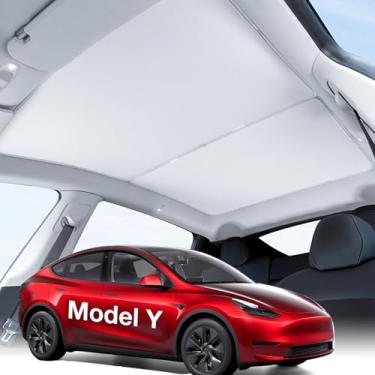 Imagem de Teto de proteção solar atualizado para Tesla Model Y 2025-2020 [Sem lacunas/livre de agismo] [Não para novo modelo Y 2025 Juniper] Isolamento térmico de teto de vidro com componente magnético médio
