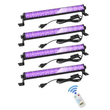 Imagem de Barra de luz preta LED de 48 W com controle remoto e interruptor, barras de luz negra com plugue e cabo de 2 metros, luz preta para festa brilhante, Halloween, quarto, pacote com 4