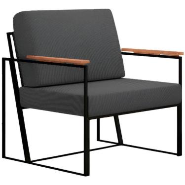 Imagem de Poltrona Decorativa Roma Linho Cinza Escuro Com Rattan Grafite Em Metal Preto