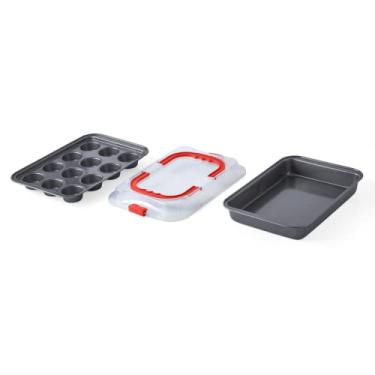 Imagem de Nifty Solutions Cake Pan & Muffin Pan with Lid, 2 Piece Baking Pans Set - 9 x 13 Cake Pan & 12-Cup Muffin Pan, Non-Stick Pans, Kitchen Bakeware, Dishwasher Safe