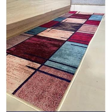 Imagem de Tapete Decorativo Multicolorido PYCR05 Rosa, Design Patchwork Madeira, 150x50cm, Base Antiderrapante e Antialérgica, para Corredores e Áreas Internas