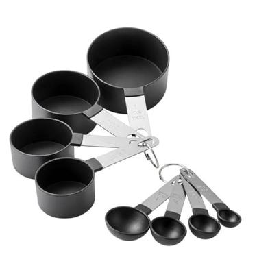 Imagem de Kit Medidor Culinário 8 Peças em Aço Inox – Copos e Colheres Medidoras, Alta Precisão e Livre de BPA (Preto)