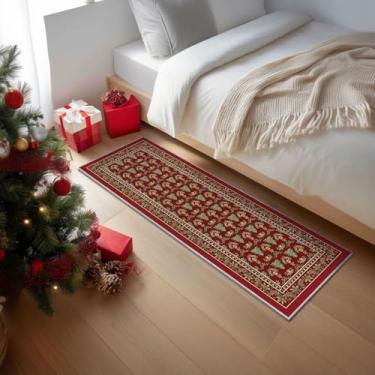 Imagem de Artoid Mode Tapete de Natal vermelho com visco e árvore de Natal, decoração de casa de inverno, antiderrapante, lavável, tapete para corredores, cozinha, lavanderia, quarto, banheiro, 6 x 1,8 m