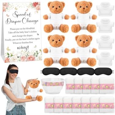 Imagem de Soulchen Conjunto de 25 peças de chá de bebê, urso, vendado, troca de fraldas, 30,5 cm, urso marrom, menino, menina, engraçado, velocidade de troca de fraldas, para revelar gênero, festa, chá de