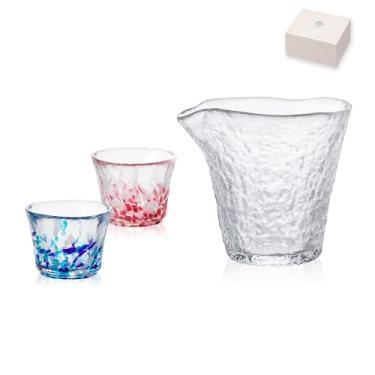 Imagem de Conjunto de saquê japonês feito à mão – presente elegante para qualquer ocasião (primeira jarra de saquê de neve com conjunto de 2 xícaras (orvalho de primavera e verão), jarra (250 ml), copo (50 ml))