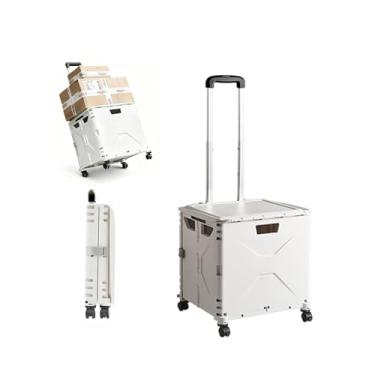 Imagem de QIYUNI Caixa dobrável com rodinhas para professores – Cesta de plástico resistente com capacidade, rodas duráveis e design multifuncional para sala de aula, compras ou viagens (branca)