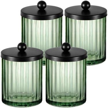 Imagem de Amolliar Frasco de boticário de vidro verde sálvia, dispensador de suporte Qtip para cotonetes, bolas, almofadas de maquiagem, palhetas de fio dental, acessórios essenciais de banheiro, organizador de