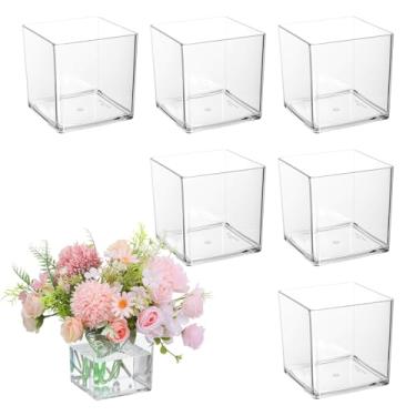 Imagem de Vaso de acrílico quadrado de 10 cm x 10 cm, vasos de acrílico para centros de mesa, vaso de plástico, cubos, vasos de suculentas, vasos quadrados transparentes para centros de mesa, casamento, casa
