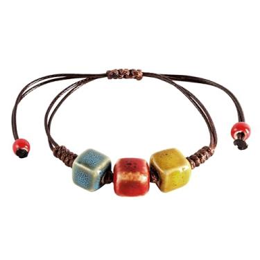 Imagem de MINACHI Pulseira com cordão ajustável com contas de cerâmica boêmia, hippie boho, joia de verão, presente para mulheres, Adjustable, Cerâmica, Sem Pedra Preciosa