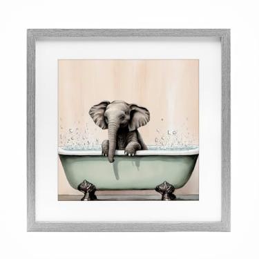 Imagem de Stupell Industries Impressão emoldurada cinza Baby Elephant Bathtime Under Glass, design por Sasha, 13 x 13