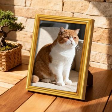 Imagem de Porta-retratos de 15 x 20 cm com borda fina para fotos de família, estilo clássico, moderno, suporte de plástico composto para decoração de casa e escritório (ouro)