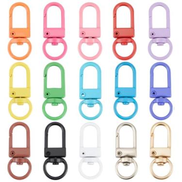 Imagem de SUNNYCLUE 1 caixa, 15 cores, 45 peças, fechos de garra de lagosta, fecho giratório, clipe giratório, colorido, metal, encaixe, gatilho, conector, gancho de terra, para chaveiro, artesanato, bolsas