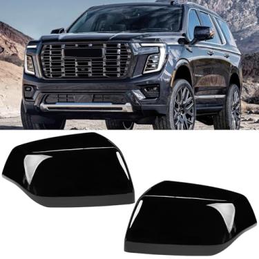 Imagem de Moonlinks Compatível com Chevy Suburban/Tahoe, GMC Yukon/Yukon XL Capa de espelho lateral 2021 2022 2023 2024 2025, preto brilhante lado esquerdo e passageiro direito Clip-on Mirror Cap com seta